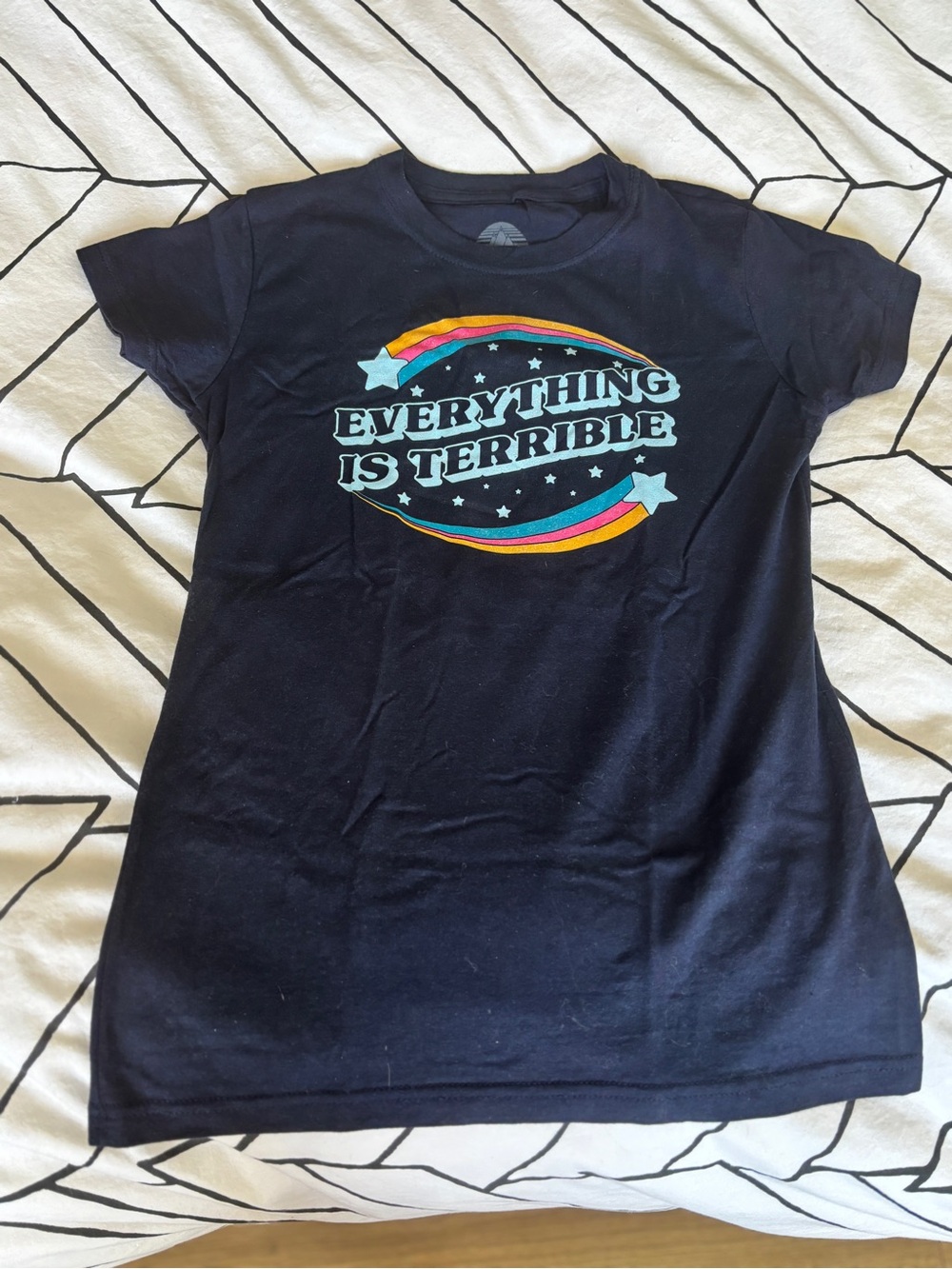 Navy Graphic Tee With Rainbow Stars - Everything Is Terrible View 2